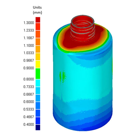 Visualization of wall thickness of a bottle 
