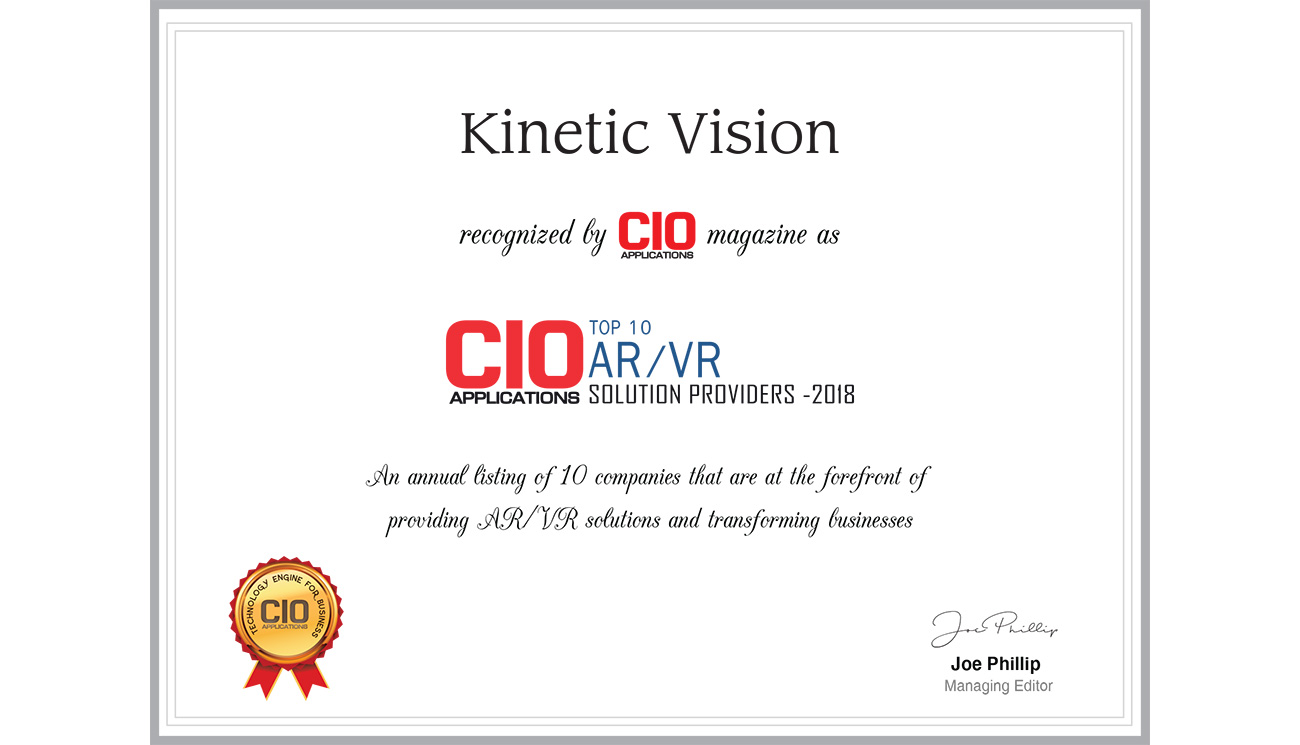 Kinetic Vision selected as top 10 AR/VR Solution Provider